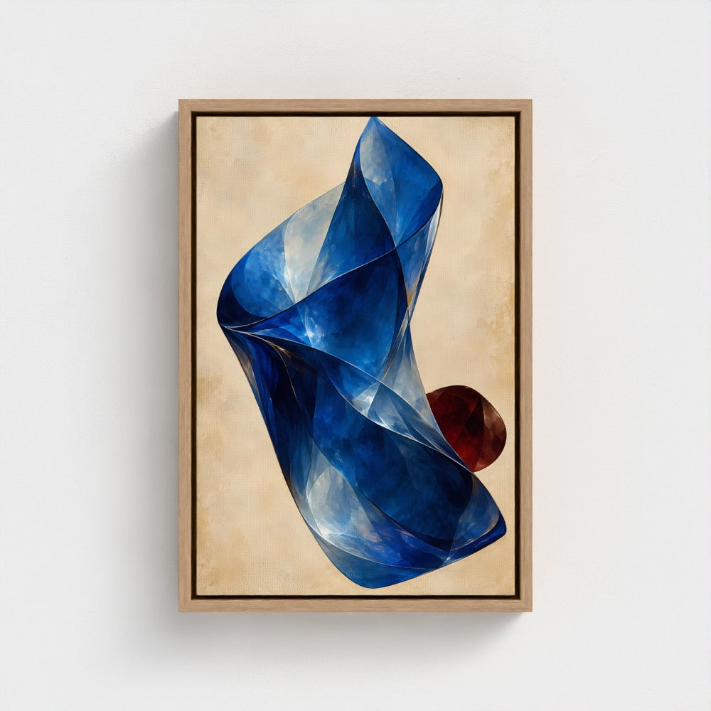 Cobalt Fold — Natural float-framed canvas preview, portrait 12 × 18 inches.