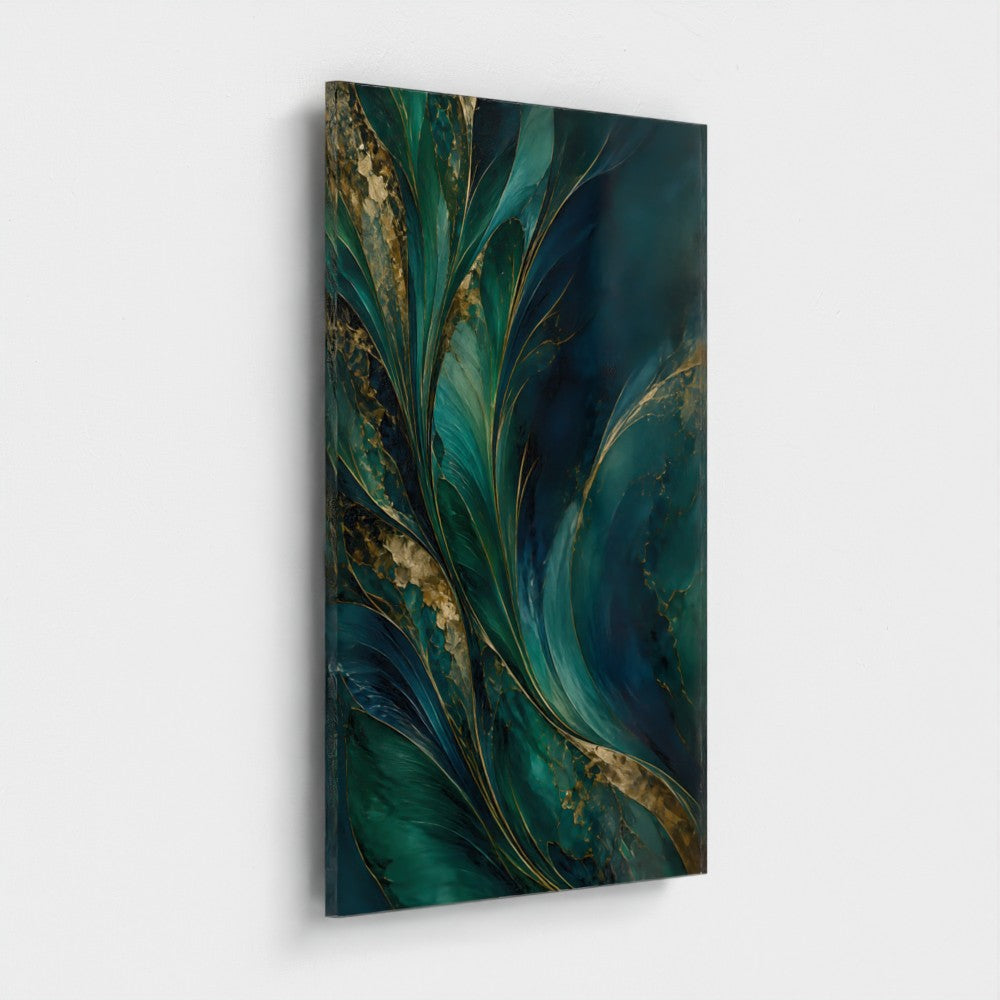 Plumage on a 10 mm acrylic panel — preview of the 12 × 18 in size; mounting subframe adds depth.