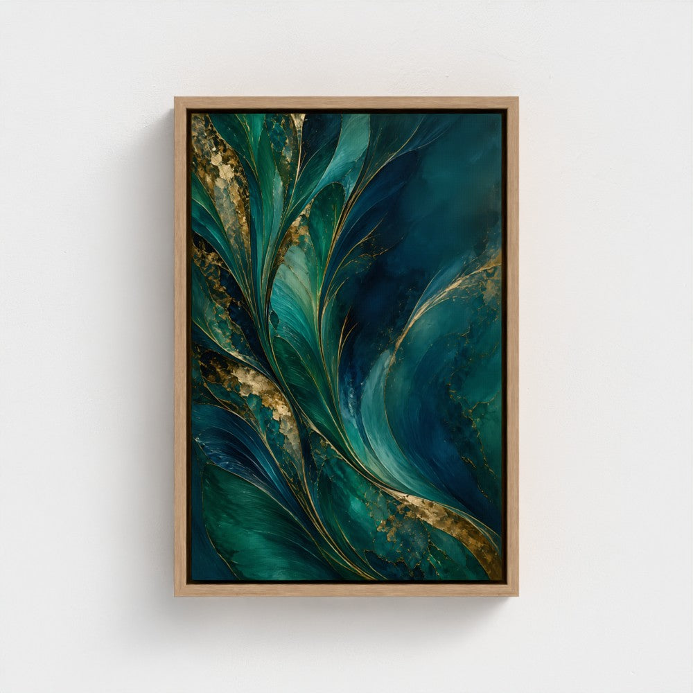 Plumage — Natural float-framed canvas, 12 × 18 in; product preview showing this finish in a representative size.