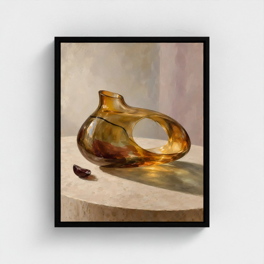 Amber Vessel of Absence — Black float-framed canvas preview, representative 16 × 20 in size