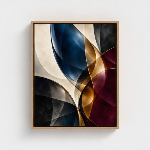 Aurelia — genuine Prodigi Natural wood float-framed canvas preview, representative 16 × 20 in size; gold tones are printed colour
