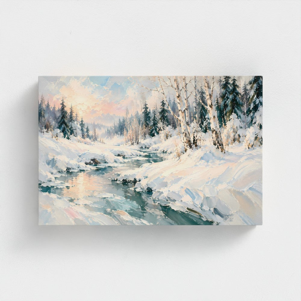 Carpathian Winter II — stretched-canvas preview, landscape 12 × 8 inches, mirror-wrapped edges.