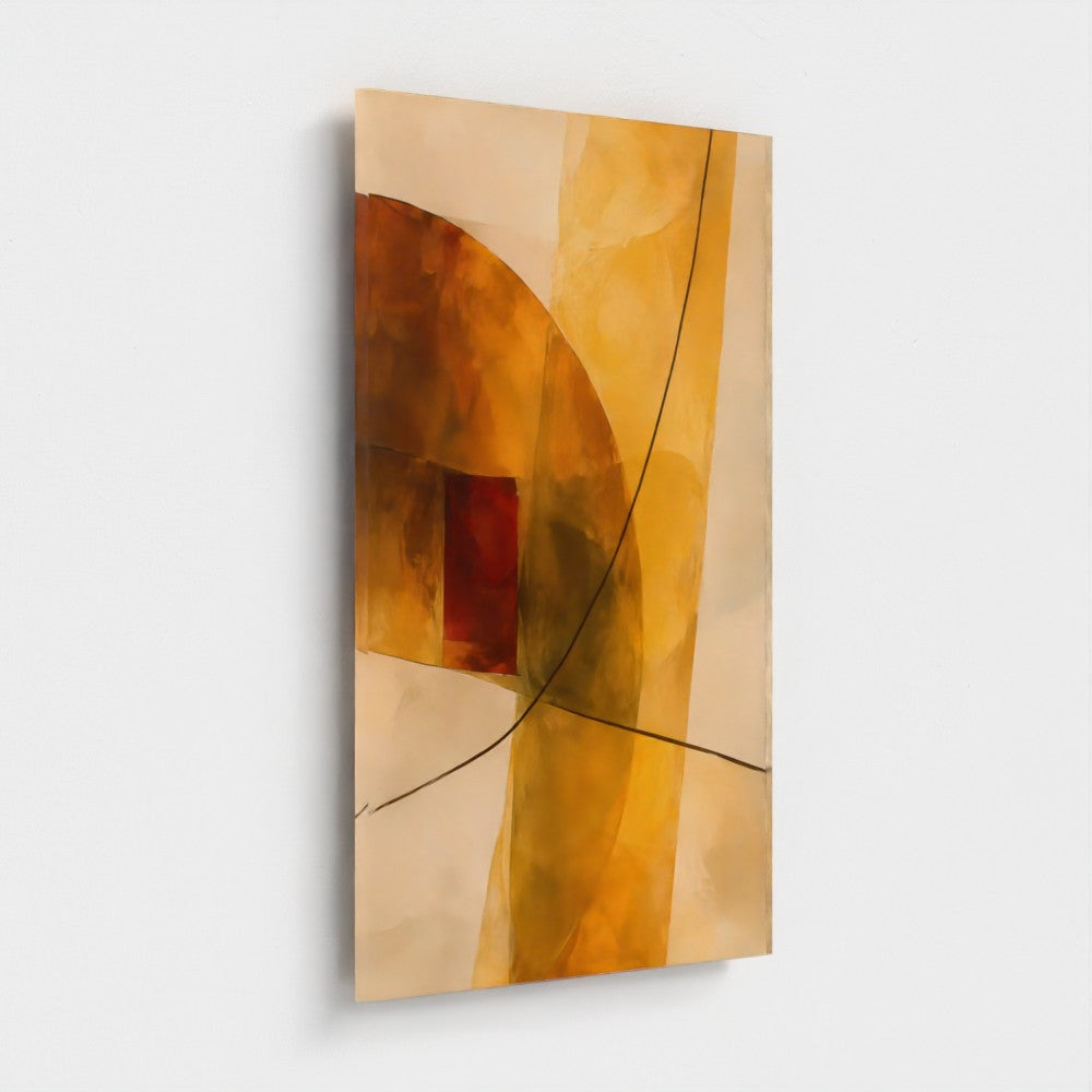 Honeyed Light in Amber Planes — acrylic panel preview, 12 × 18 in representative size.