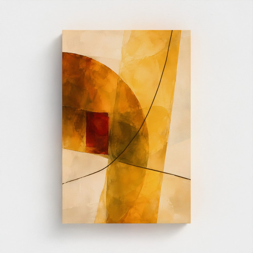 Honeyed Light in Amber Planes — stretched canvas preview, 12 × 18 in representative size.