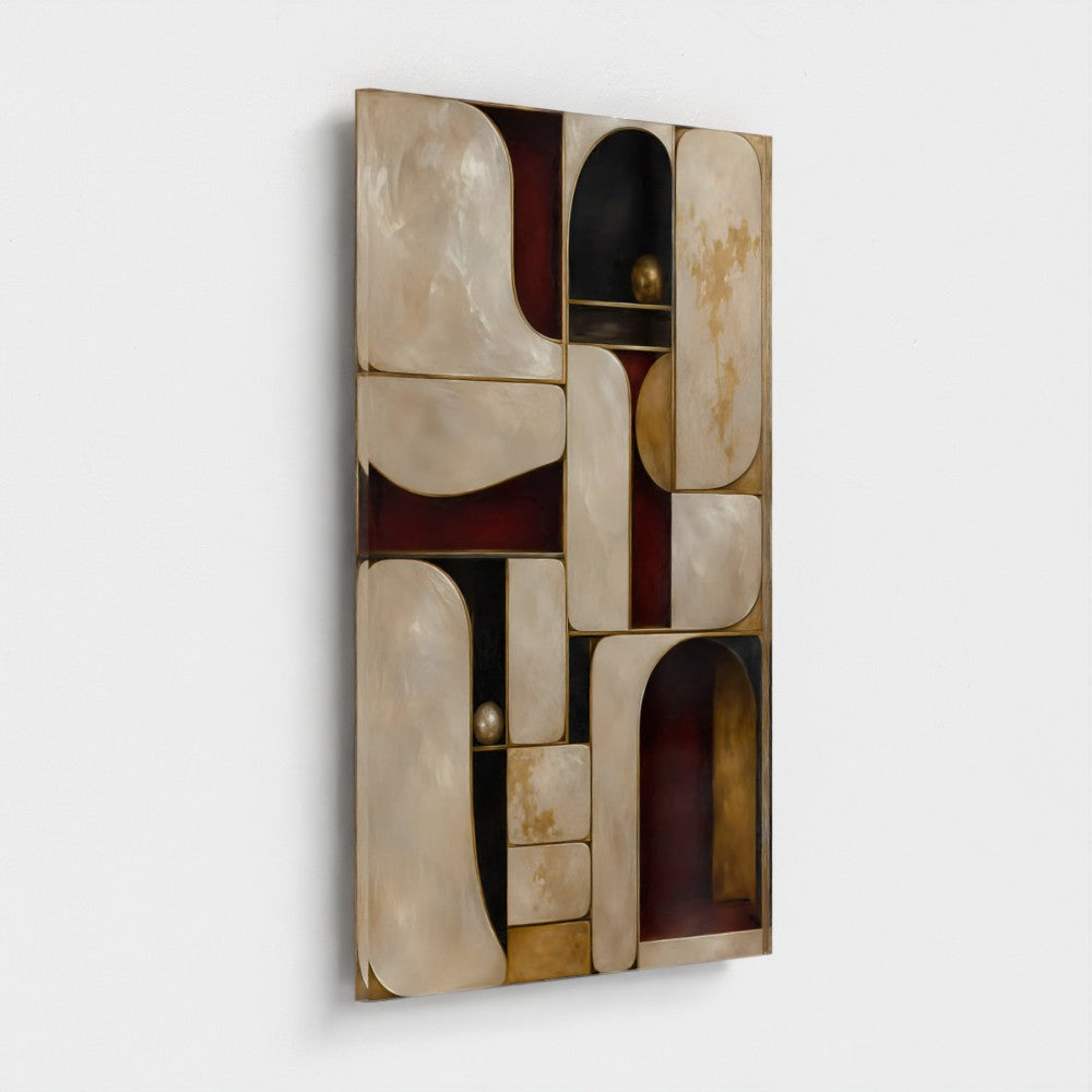 Atelier — Pearl & Oxblood on an acrylic panel, portrait 12 × 18 inches; angled product preview.
