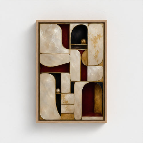 Atelier — Pearl & Oxblood, Natural float-framed canvas, portrait 12 × 18 inches; genuine Prodigi product preview.