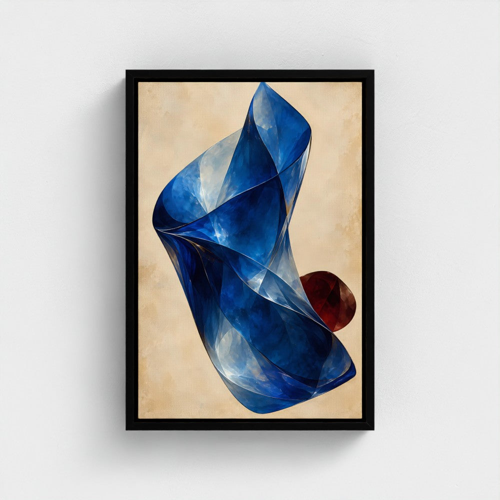 Cobalt Fold — Black float-framed canvas preview, portrait 12 × 18 inches.