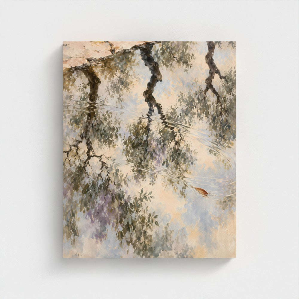 Olive Orchard After Rain — stretched canvas preview, portrait 16 × 20 in representative size.